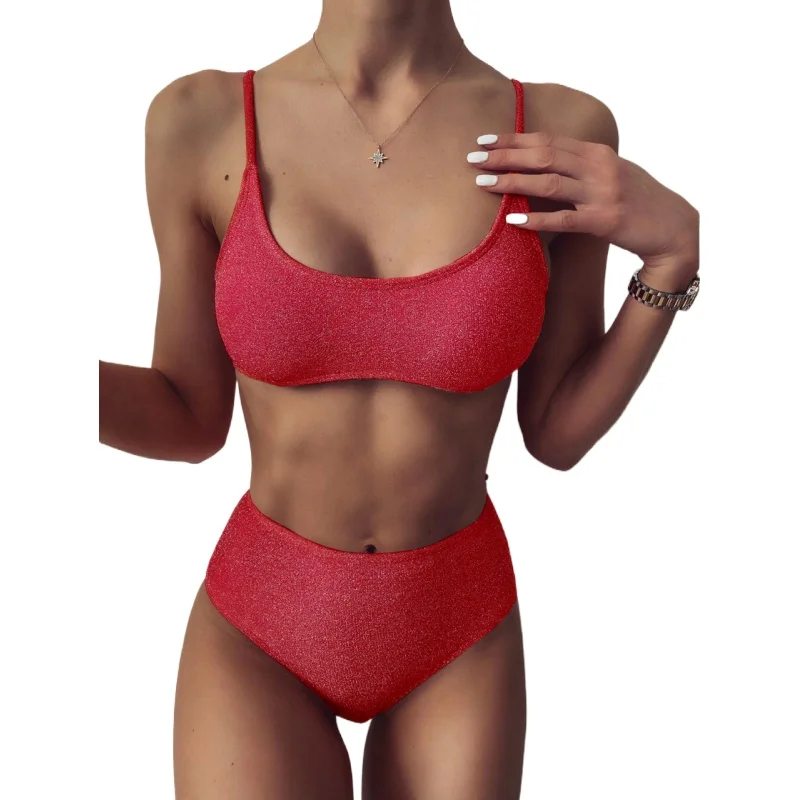 

2021 High Waist Bikini Swimsuit Swimwear Padded Bra Thong Brazilian Biquini Summer Beachwear Two-Piece Set Bathing Suit Bathers