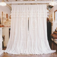 Handmade 100% Cotton Blackout Curtains French Retro Rococo Flower Cortina Drapes Solid White Lolita Cupcake Layer Ruffle CurtaiN