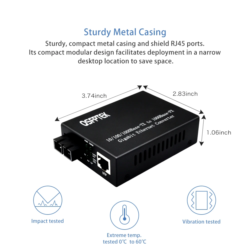 QSFPTEK гигабитный Ethernet медиаконвертер 10/100/1000base tx в 1000Base SX 1 25G мультимодовый двойной