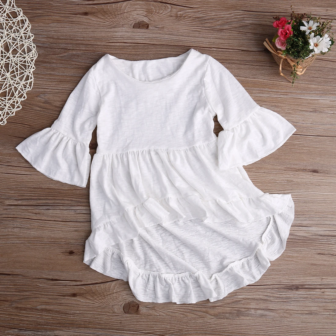 1pcs Kids Baby Girls pretty elegant Princess o-neck half flare sleeve White Outfits Dress Clothes AU | Детская одежда и обувь