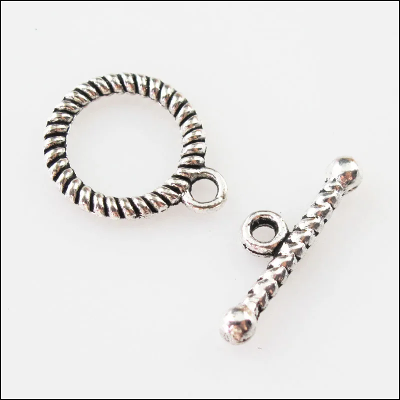 

30 New Connectors Necklace Round Circle Toggle Clasps Tibetan Silver