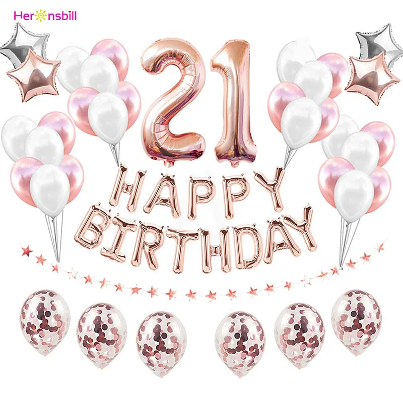37pcs rose gold 21 37 шт. 1st 1 2 3 4 5 6 7 8 9 10 18 21st 30 40 50 лет с днем рождения Количество воздушных шаров комплект вечерние аксессуары для взрослых и детей, для мальчиков и девочек - Цвет: 37pcs rose gold 21