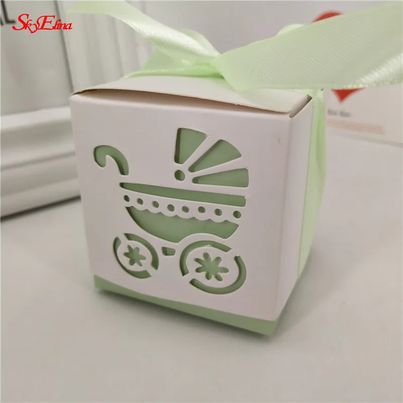 light green 10 шт небесно-голубой розовый детская коробка для сладостей в виде кареты Подарочная коробка посылка для свадебной вечеринки конфетные сумки с лентой 6Z - Цвет: light green
