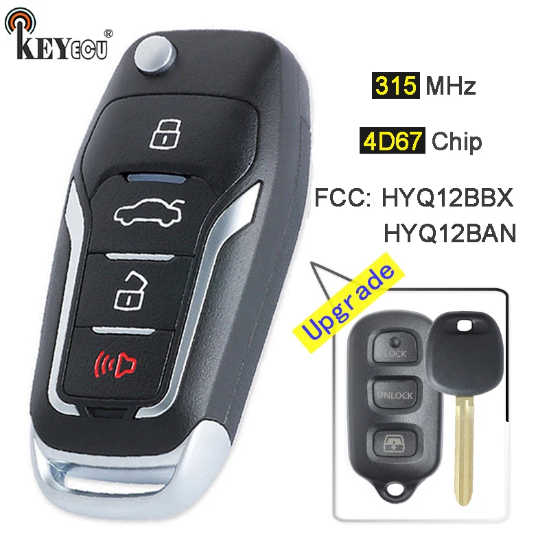 

KEYECU 314 МГц 4D67 чип HYQ12BBX/HYQ12BAN обновленный флип 3 + 1 4 кнопки дистанционного управления для Toyota 4Runner 2003-09 Sequoia 2004-07