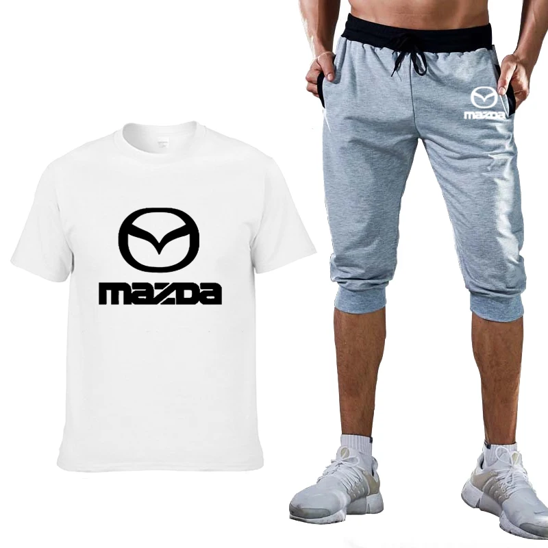 

Summer Fashion Men T Shirts Mazda Car Logo Print Cotton Casual Short Sleeve pullover Mens T-shirt pants suit Men Clothing