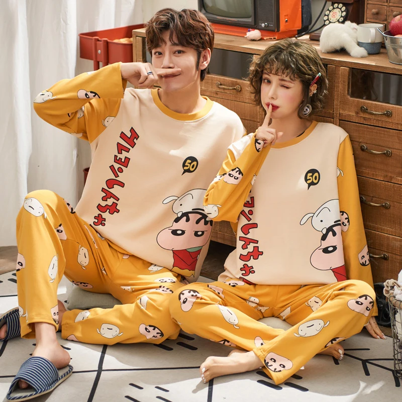 Пижама для влюбленных мужчин Хлопковая пижама с длинным рукавом пары женщин