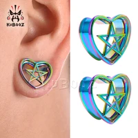 kubooz trendy stainless steel heart five pointed star ear piercing gauges stretchers body jewelry earring tunnels expanders 2pcs