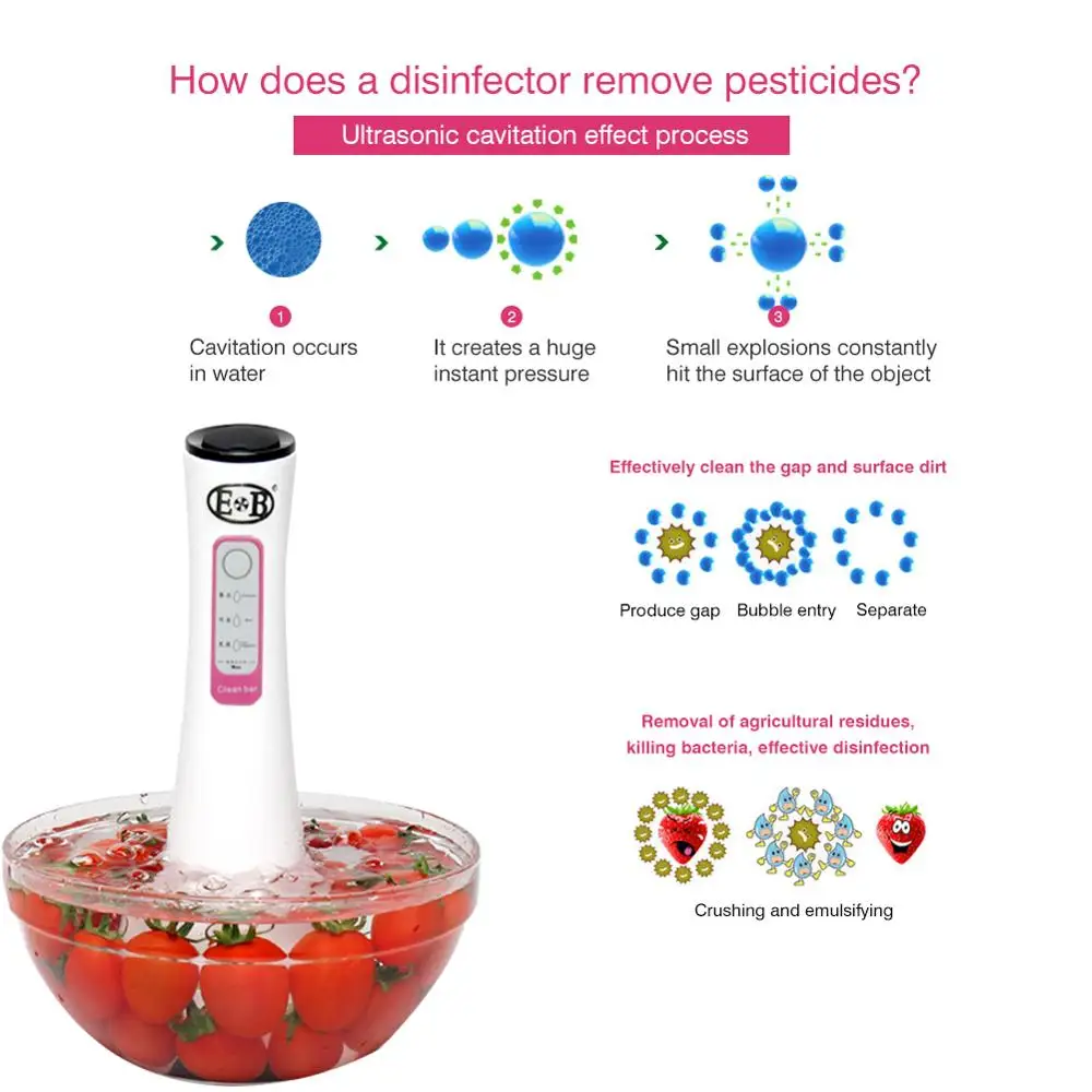 Портативный Многофункциональный Ультразвуковой очиститель для фруктов и овощей