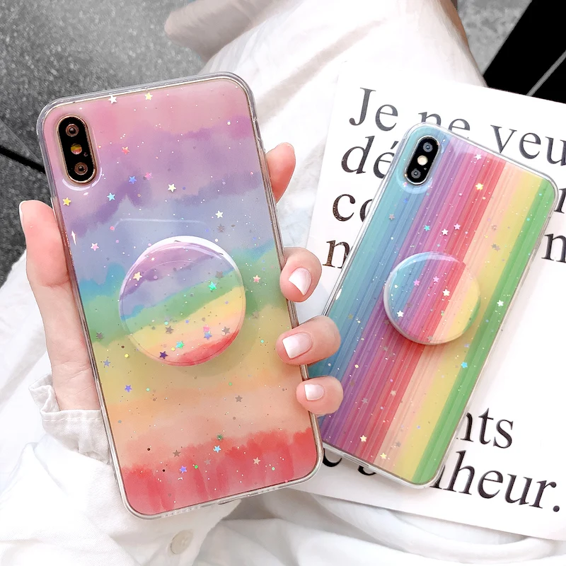 Для iPhone XS Max XR X блеск Чехол радужной расцветки Блестящий Мягкий чехол для задней