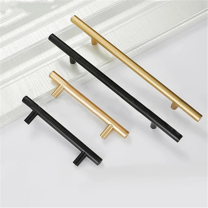2 шт. матовый черного и золотого цвета прямые шкаф ручки Нержавеющая сталь Кухня