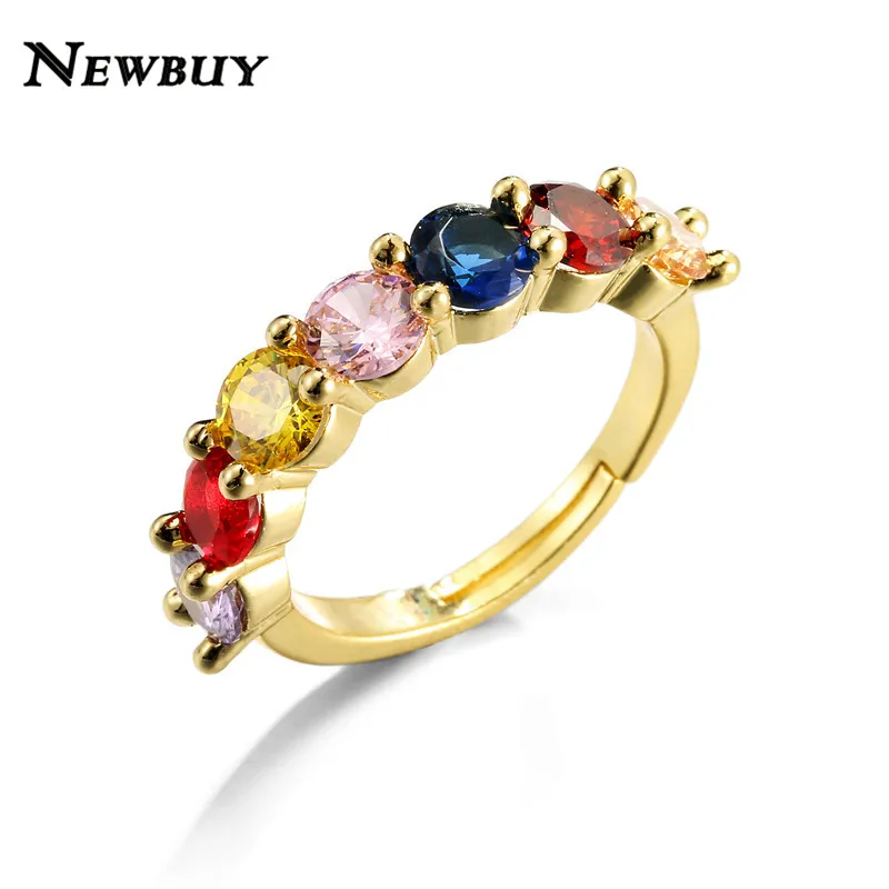 Cmoonry модное Золотое Радужное цветное Открытое кольцо с фианитами для женщин и