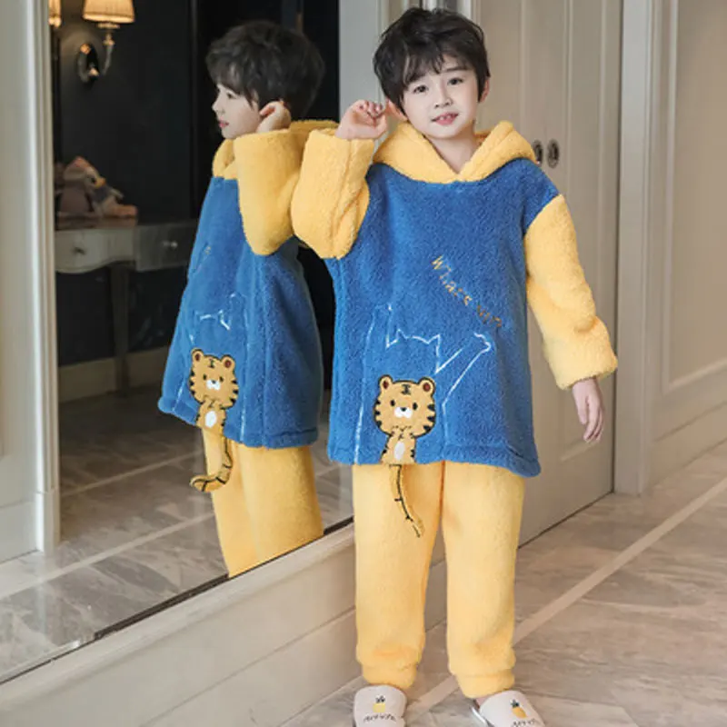 

Flannel Kids Pyjamas Children's Pajama Sets Winter Girls Nightwear Toddler Boys Sleepwear Cartoon Animal Tiger Bear Baby Costume