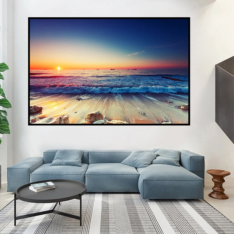 Современная простая Скандинавская Картина на холсте с изображением морского