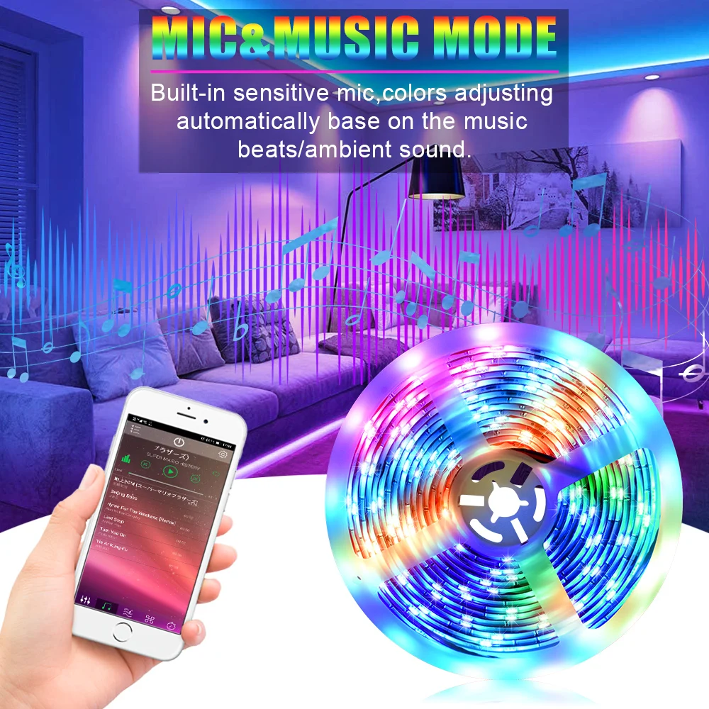 

5M Light Strip LED Lights Strip RGB Tape Light 150 LEDs Light Strip Smart SMD5050 Waterproof Music Sync Color Changing[US-W]