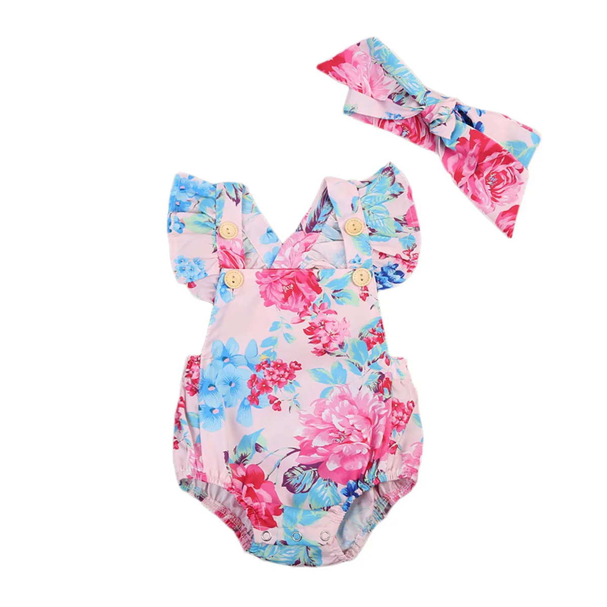 

0-24M Toddler Baby Girls Headband Outfits Sunsuit Girl Set Summer Cotton Clothes Floral Bodysuit kids Jumpsuit
