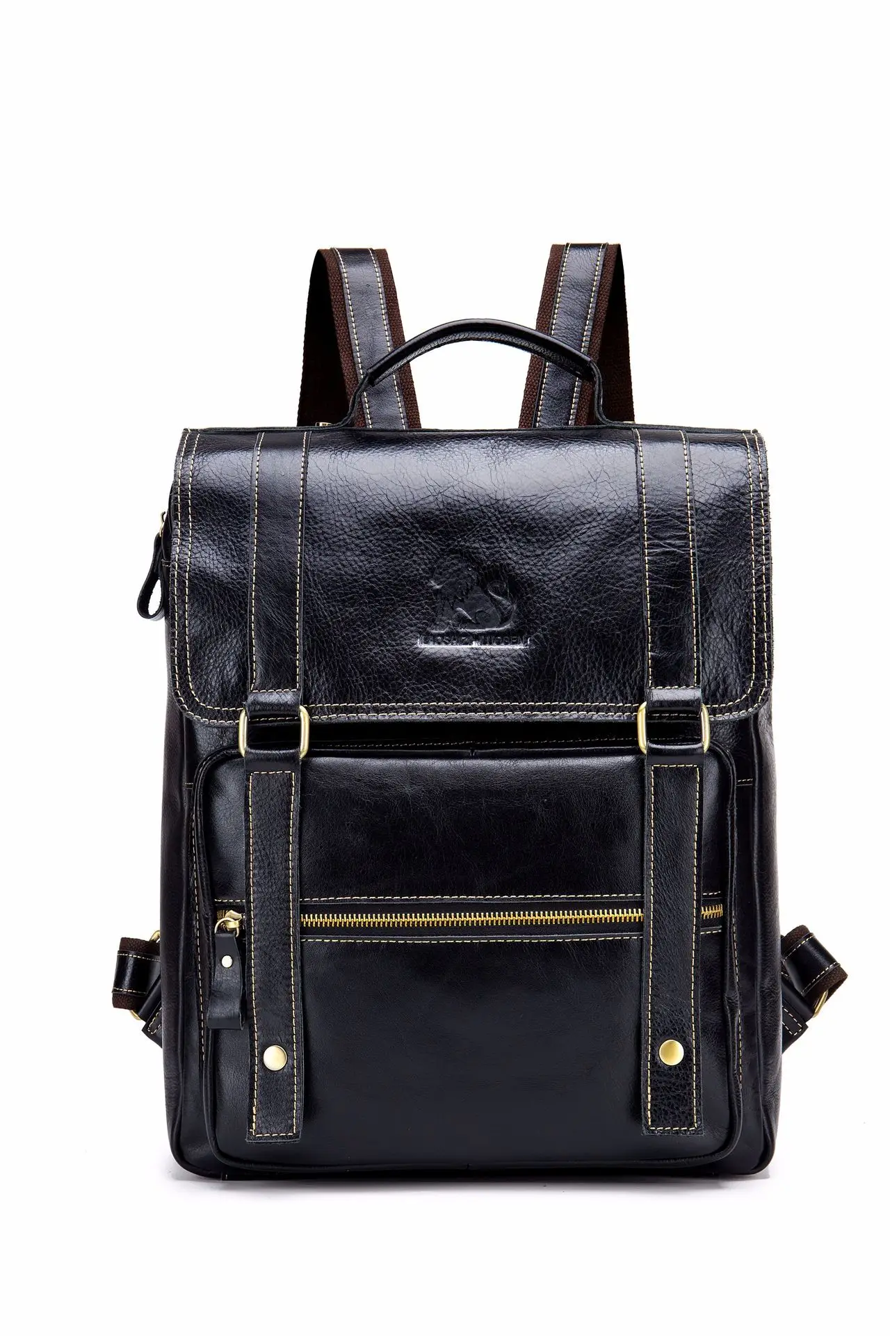 

Genuine Leather Travel Unisex Backpack Casual Fashion New 56-75 Litre Backpack Simple Personality Zipper Travel 14" Laptop Bag