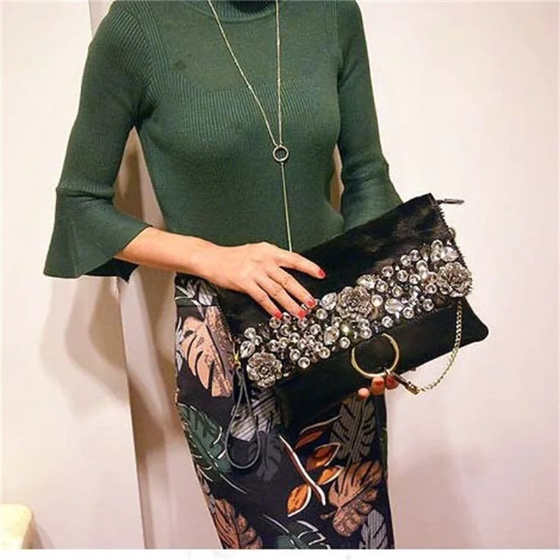 Модный клатч конверт с конским волосом Женский вечерний из воловьей кожи на день