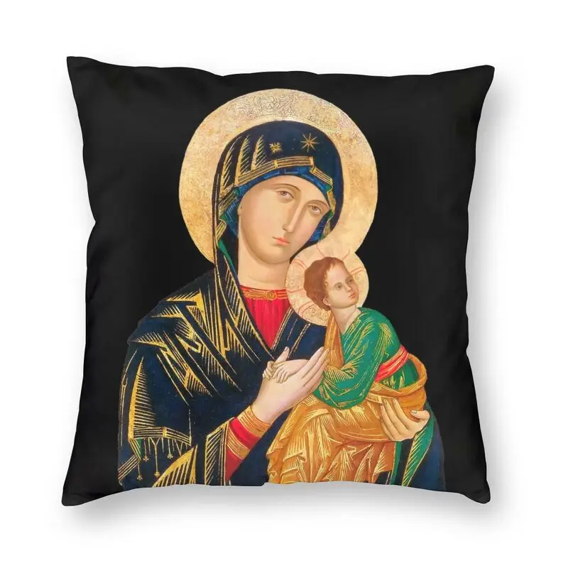 

Our Lady Of Perpetual Help Cushion Cover 40x40cm Soft Catholic Virgin Mary Pillow Case for Sofa Car Square Pillowcase Home Decor
