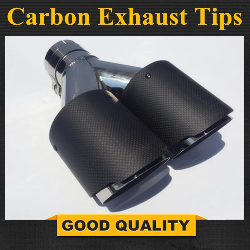 

Universal DUAL Exhaust Tip Matt Carbon Fiber Exhaust Tip Black Coated Stainless Steel Muffler Tip Tail Pipe for BMW BENZ AUDI