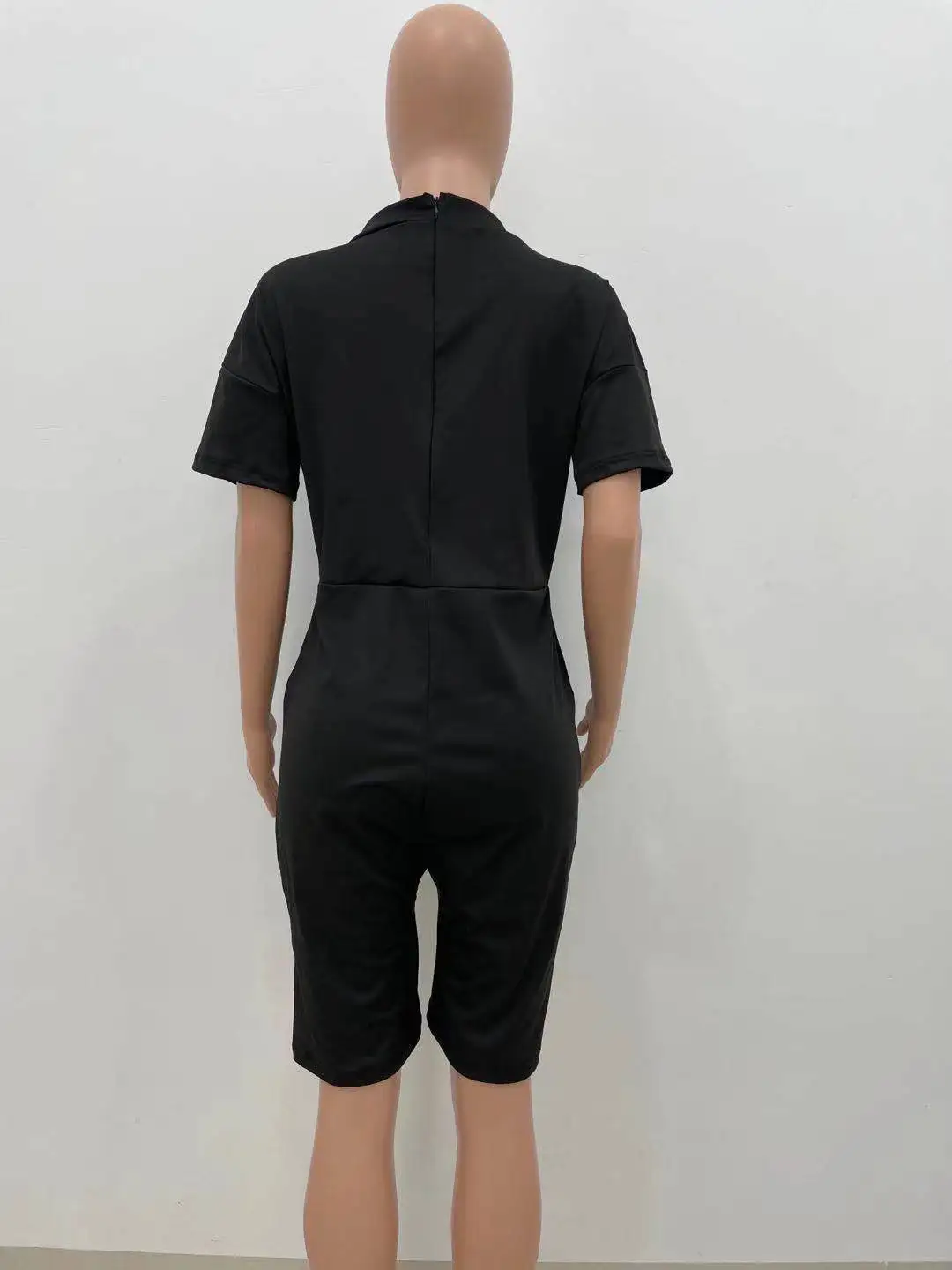 

Casual Style Women's Clothing Wholesale Fashion Sexy Solid Color Short Sleeve V Neck Pocket Zipper Mid Waist Loose Jumpsuit