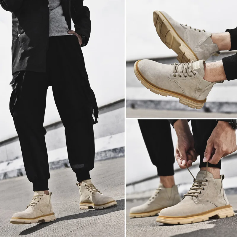 

2020 Mens Shoes Genuine Leather Men Boots Outdoor Shoes Lace-up Solid Non-slip Ankle Male Boots Comfortable Suit Work Shoes New