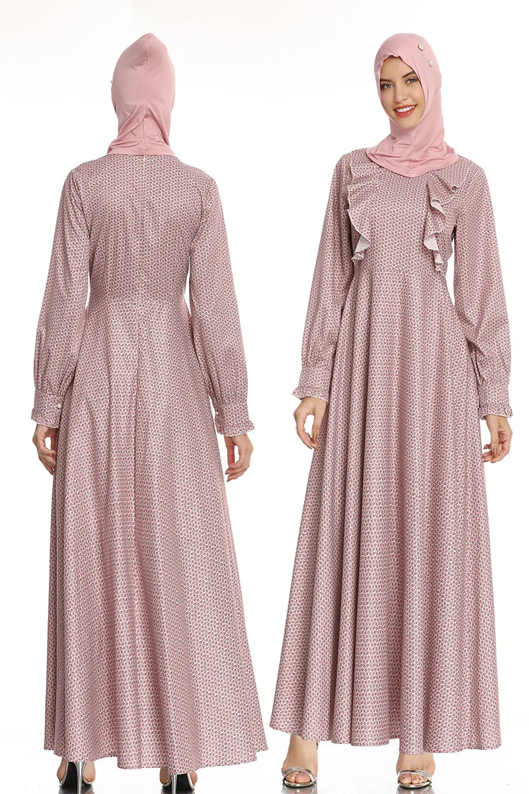 Лето 2020 Модная стильная мусульманская абайя с длинным рукавом и принтом без