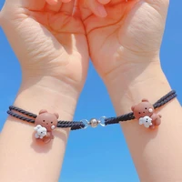 2pcs hug bear duck charms couple bracelets magnetic adsorption paired braclet braided rope bracelet pulseras lovers bracelet