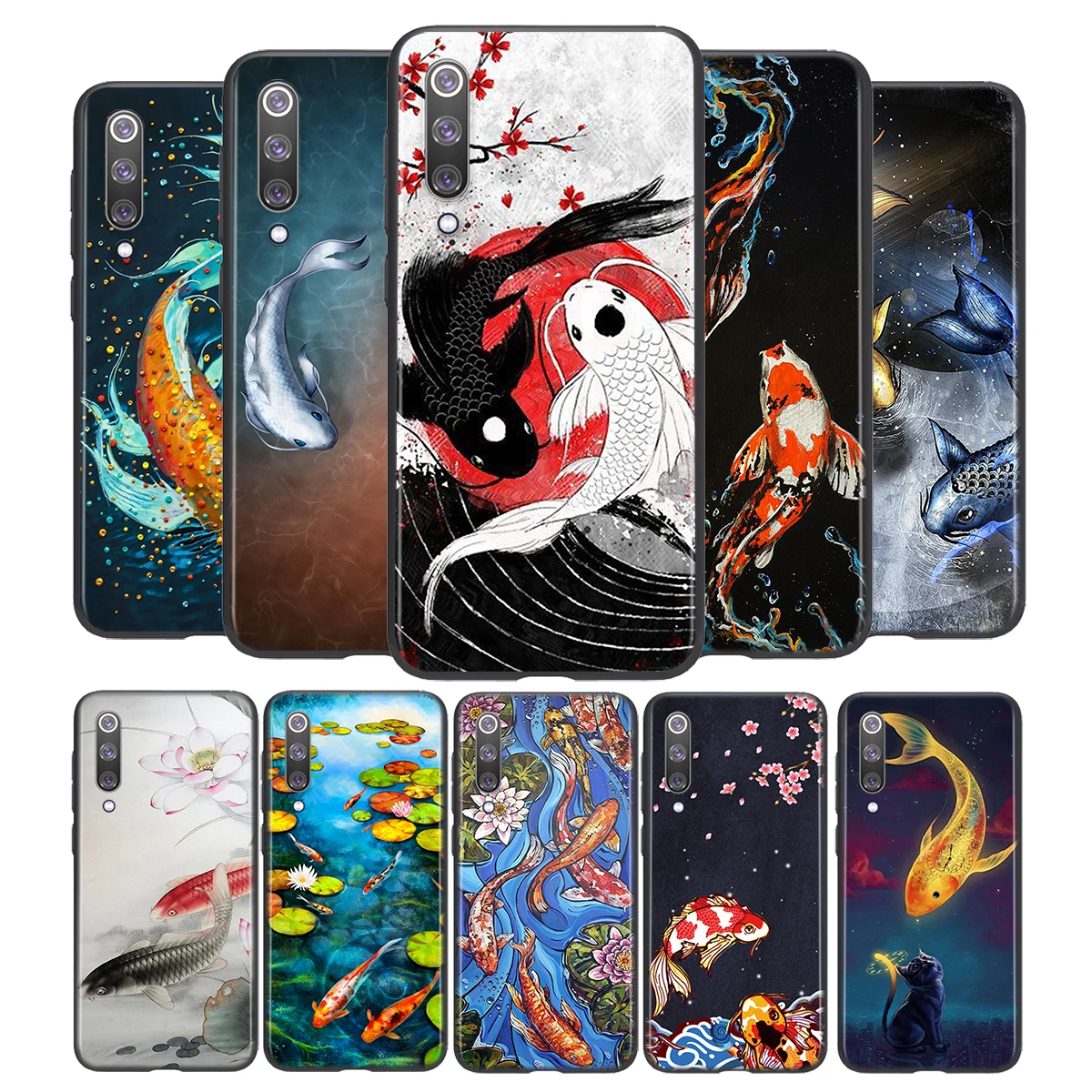 

Koi fish Yin Yang Art For Xiaomi Mi 11i 11 10T 10i 9T 9 Note 10 Ultra Lite Pro 5G SE Black Phone Case Soft TPU Funda Capa
