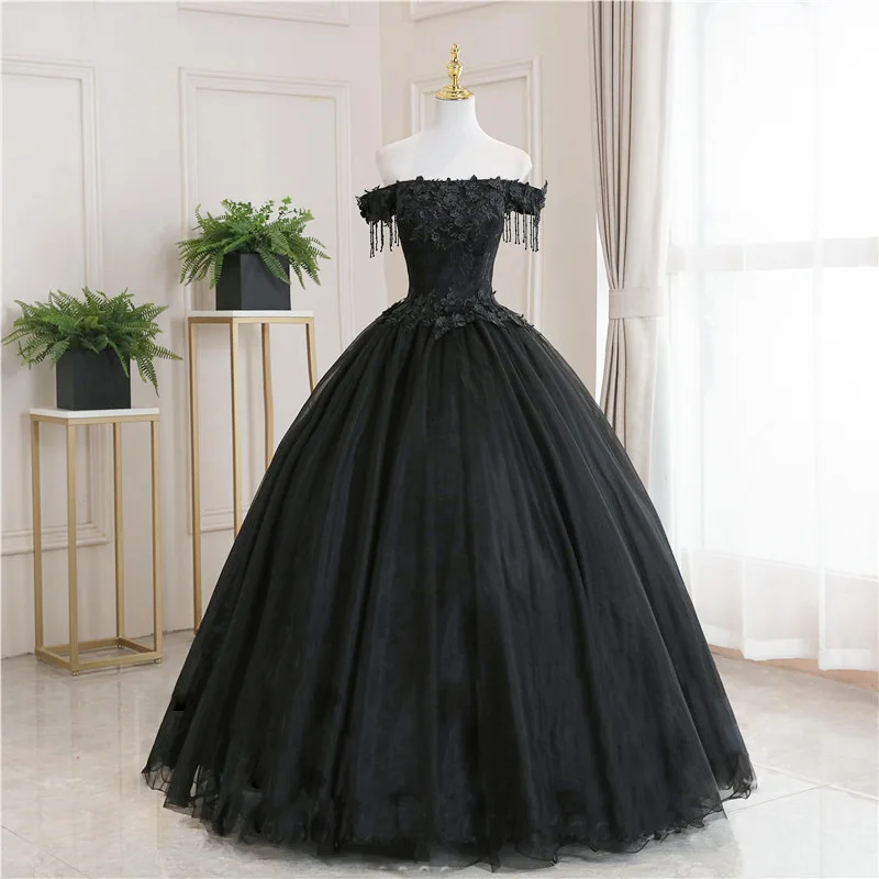 

Черное вечернее платье, платья для Quinceanera, классическое кружевное платье для выпускного вечера, винтажное бальное платье для встречи выпускников, на заказ