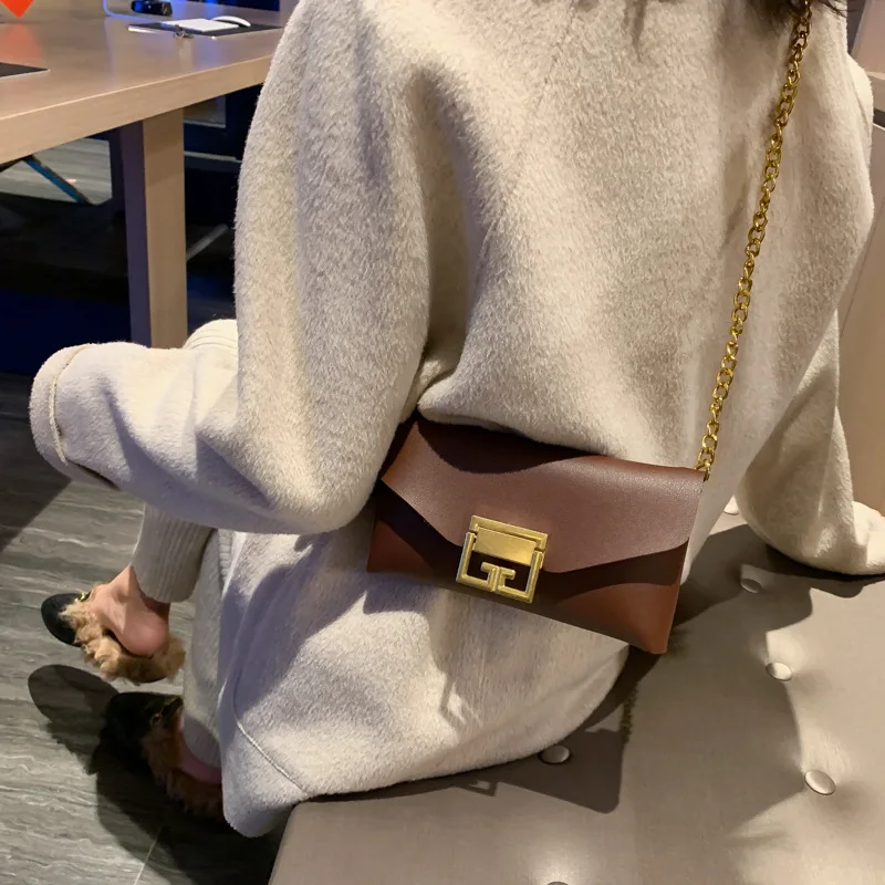 Новинка 2020 Корейская женская тонкая сумка конверт с цепочкой и застежкой