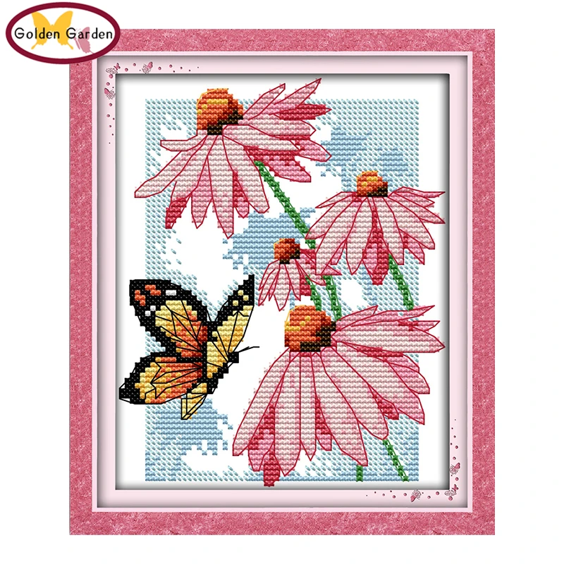 

GG Butterflies Over Flowers Stamped Cross Stitch Kits Needle Craft Joy Sunday Counted Cross Stitch Patterns Kits for Home Decor