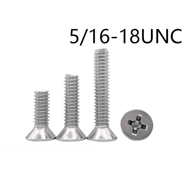 

10PCS,5/16-18 UNC Stainless steel Countersunk Flat Head Phillips Cross Screw Furniture Fastener Screw Bolt Length 5/8-2 Inch
