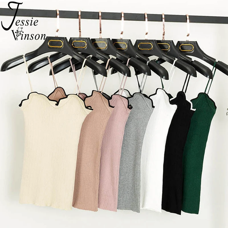 

Jessie Vinson Sexy Spaghetti Straps Camisole Top Women Sleeveless Wavy V-neck Camis Tshirt Top Female Summer Top Casual Tee