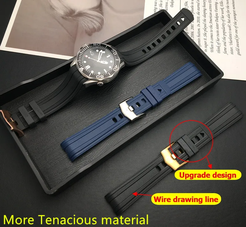 Ремешок силиконовый мягкий 20 мм для часов Seamaster 300 | Наручные часы