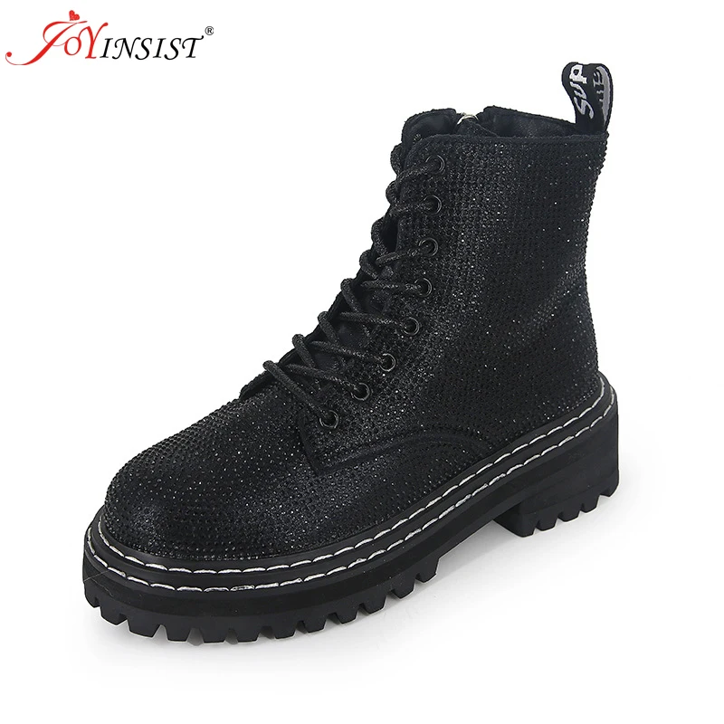 Winter Women's Boots Platform Fashion Rhinestone Lace up Round Toe Snow Women Shoes 2019 New High Quality | Обувь