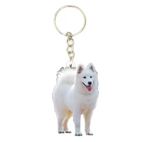 white samoyed dog keychain pet dogs flat not 3d small keychains animal men cute charm bag drop charms gift women chain miss pets
