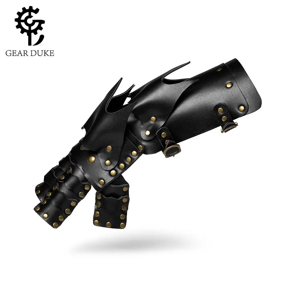 

GearDuke Medieval Armor Gloves Wide Cuffs Bracers Men Steampunk Warrior Gauntlet Renaissance Knights Templar Leather