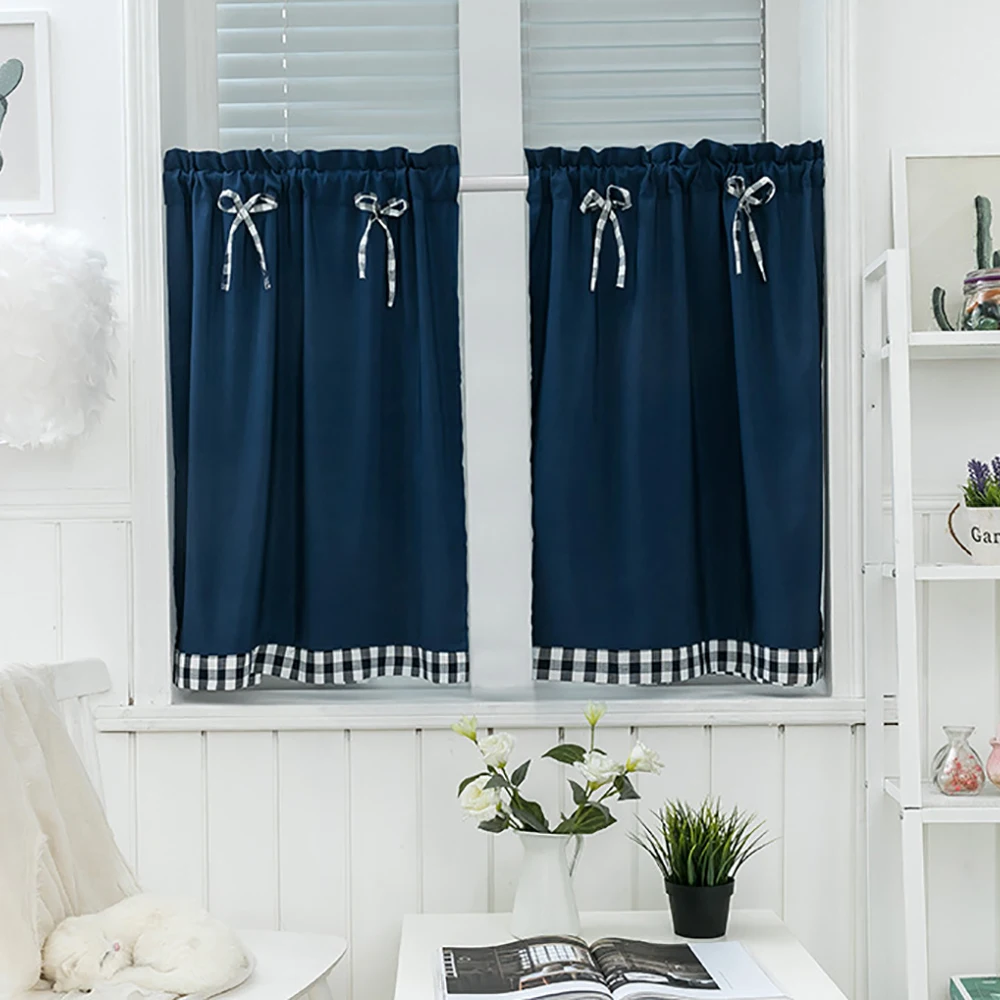 Короткая занавеска в деревенском стиле с бантом для кухни эркера Студенческая |