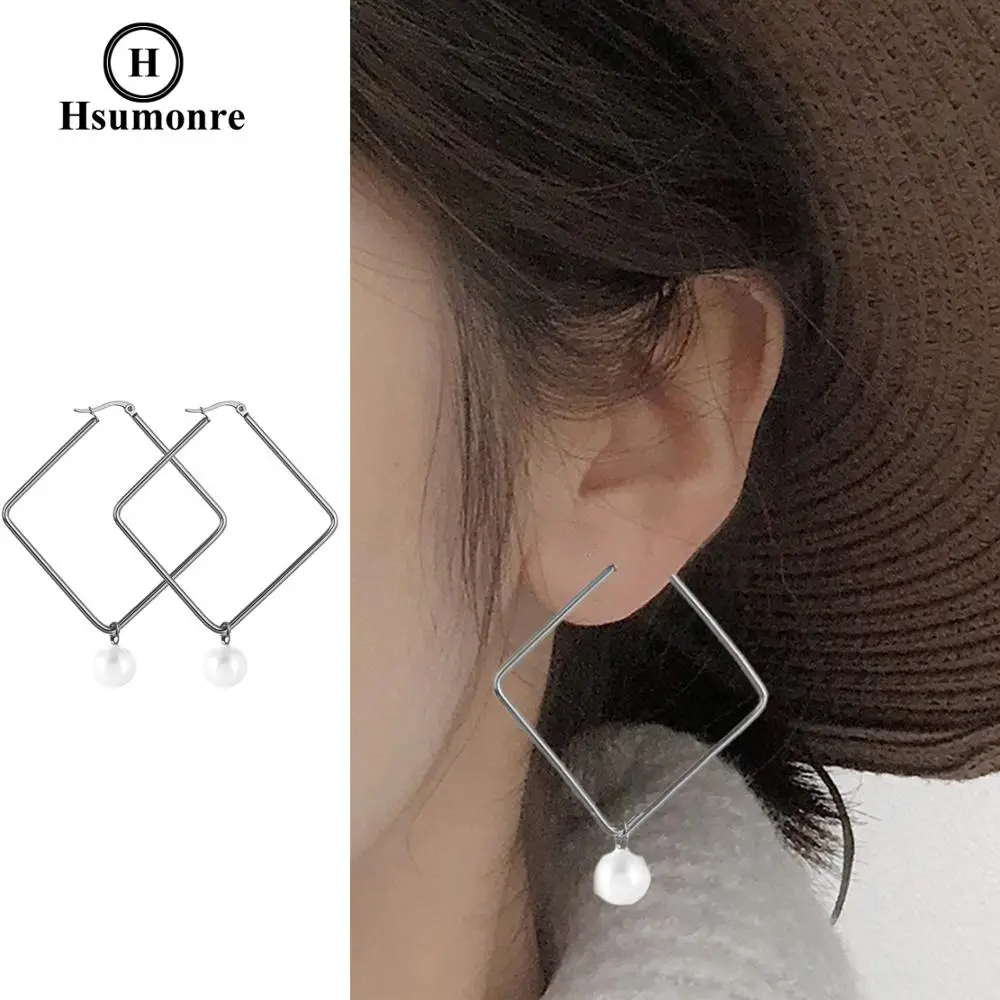 Женские квадратные серьги кольца Hyperbole большие геометрические подвески