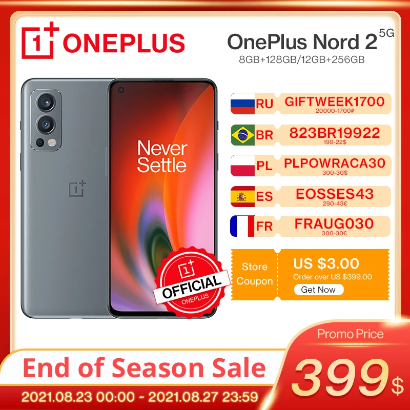 Смартфон глобальная версия OnePlus Nord 2 регулировка яркости 128 AI 8 ГБ камера 50 МП с ии