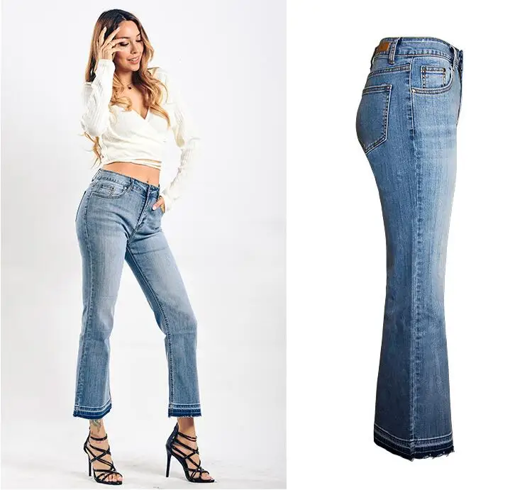 Flare Jeans Women ripped wide leg jeans Denim Trousers Vintage bell bottom High Waist Pants ladies push up calca | Женская одежда