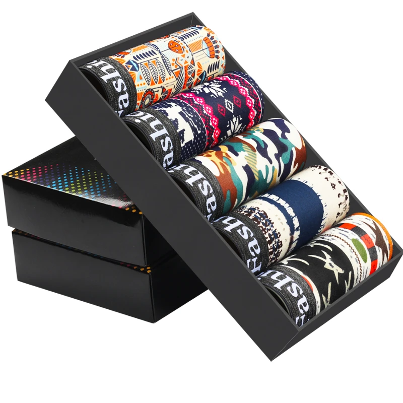 Мужские трусы 5 шт./лот мужское нижнее белье боксеры дышащие мужские с принтом