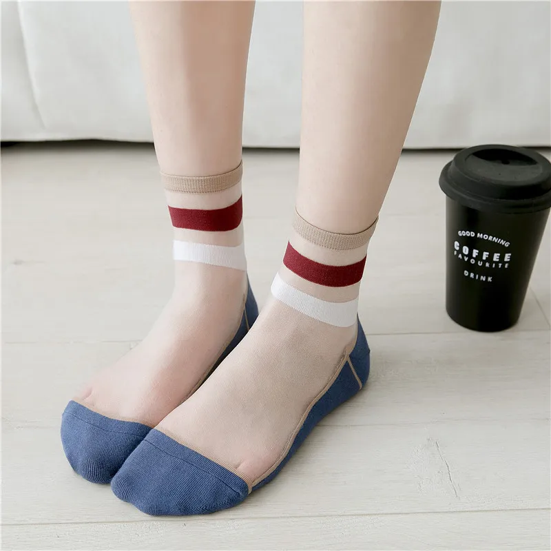 Элегантные женские прозрачные цветные носки в Корейском стиле удобные шелковые