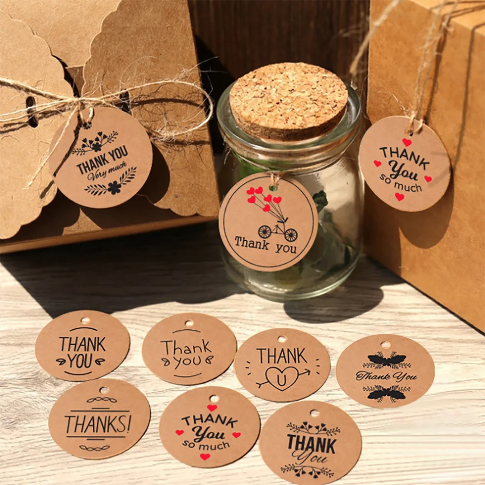 

100Pcs Kraft Paper Gift Tags Thank You for Celebrating with Us Labels Hang Tags Garment For Wedding Party Candy Gift Packaging