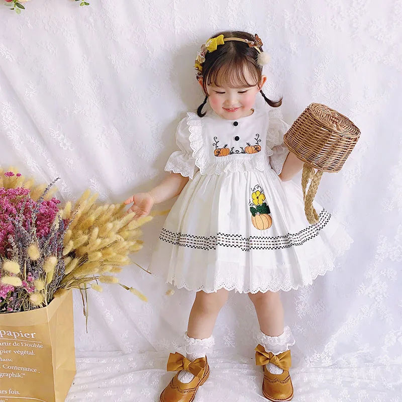 Autumn New Custom Turkey White Pumpkin Sweet Vintage Dress Baby Girl Christmas Halloween Thanksgiving Day Clothes | Детская одежда и