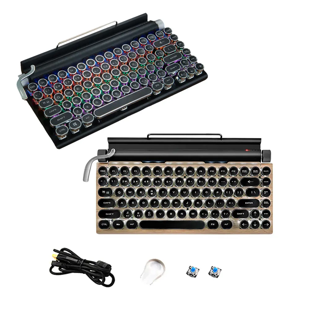 2021 New Mechanical Keyboard Wireless Bluetooth Keyboards Dot Retro Typewriter Keyboard 83 Keys Gaming Keyboards For PC Laptop