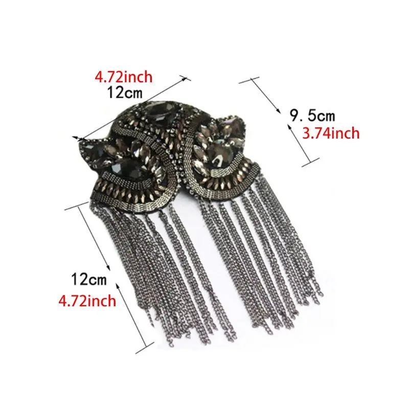 

Women Kids Handmade Shoulder Badge Rhinestone Beaded Metal Tassels Epaulettes