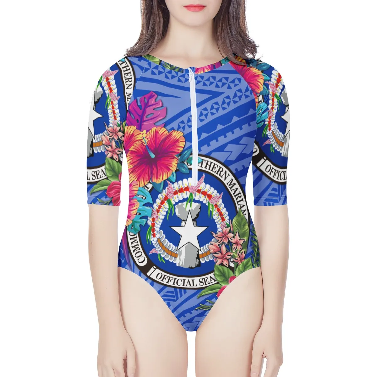 

Northern Mariana Lslands Flag Custom Pattern Women's Swimsuit Bikini Sexy Women's Beachwear a set of Hawaiian Hibiscus Swimsuit