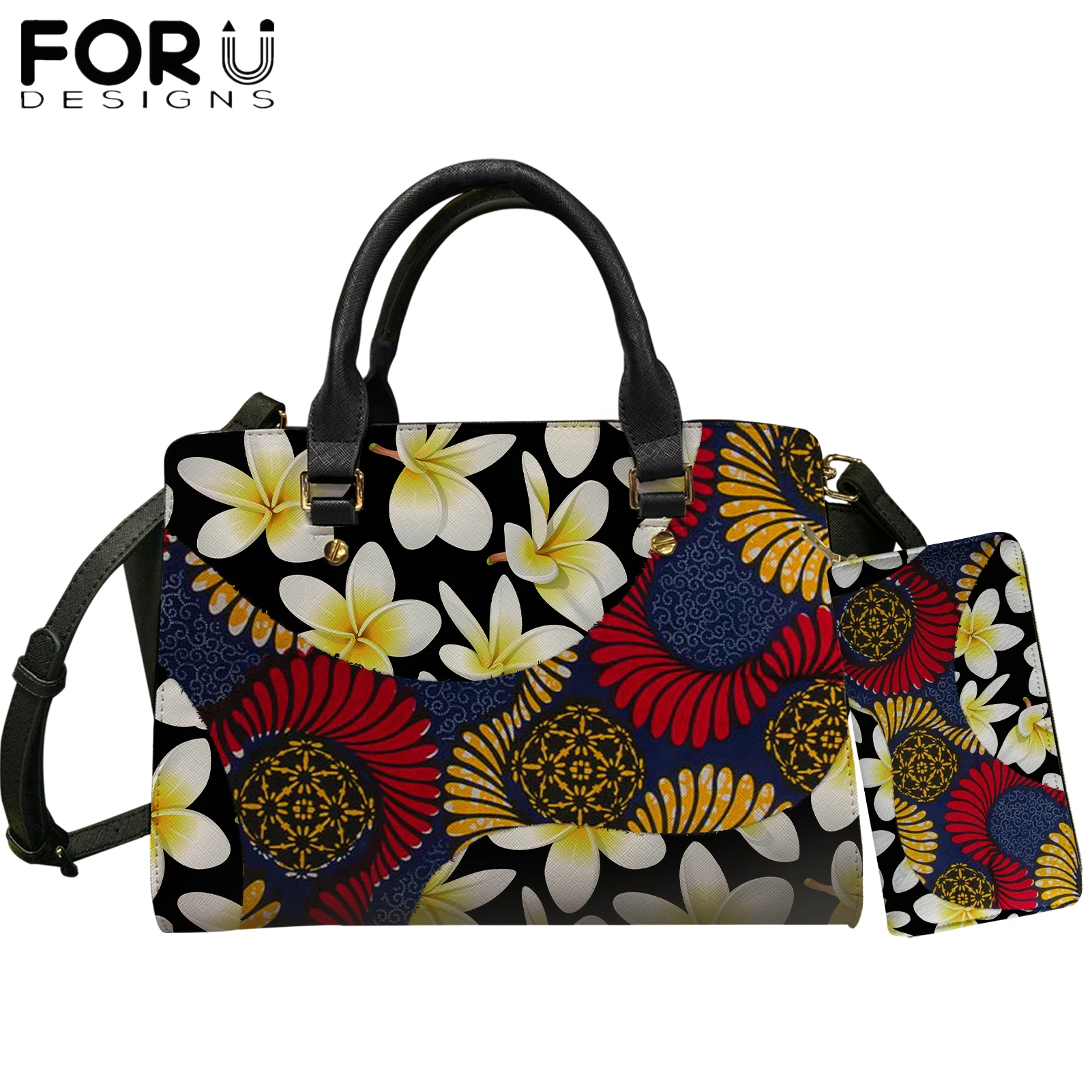 

Модная женская сумка-тоут и кошелек FORUDESIGNS в комплекте, африканское племя с полинезийской черепашкой, женская сумка с принтом Plumeria, Sac A Main