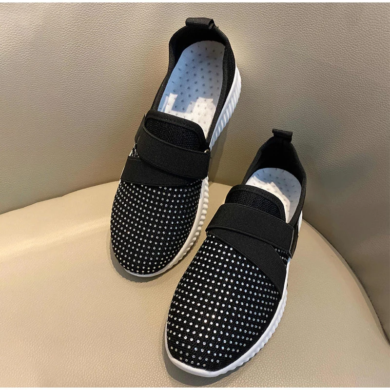 Кроссовки женские сетчатые без шнуровки Вулканизированная плоская подошва